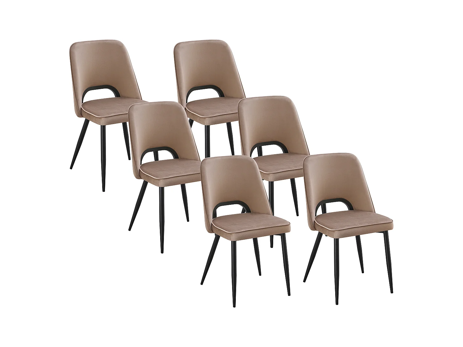 Lot de 6 chaises en velours et métal noir - Taupe - LUNA