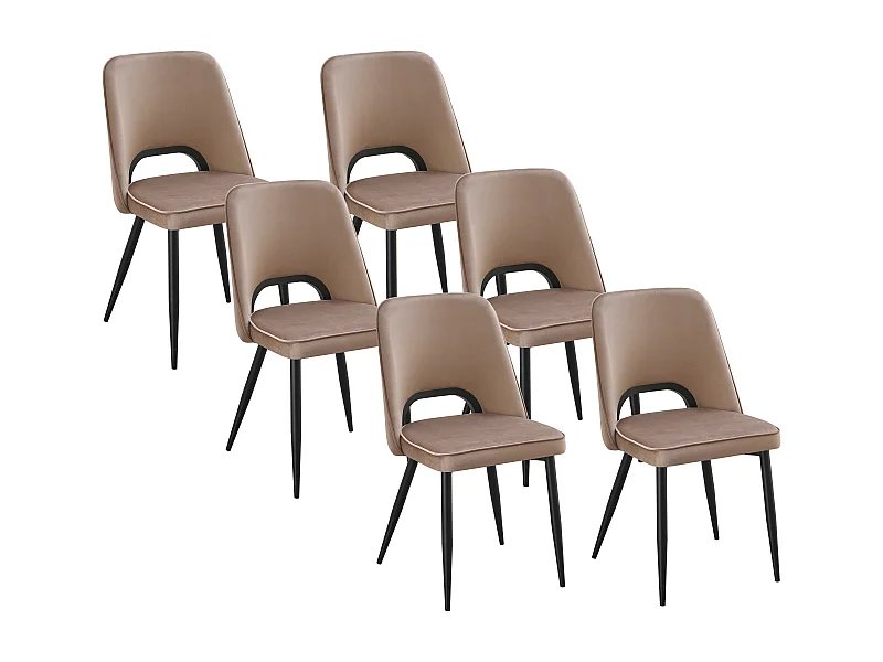 Lot de 6 chaises en velours et métal noir - Taupe - LUNA