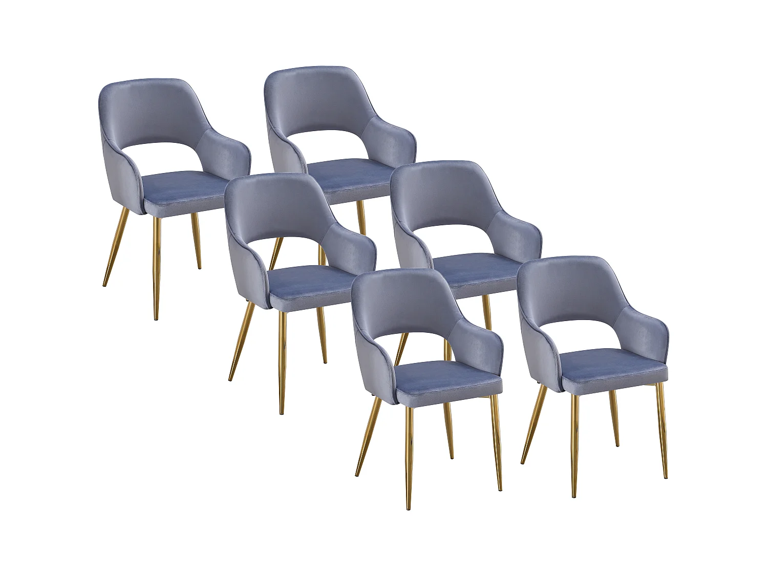 Lot de 6 chaises en velours et métal doré - Bleu - GIA