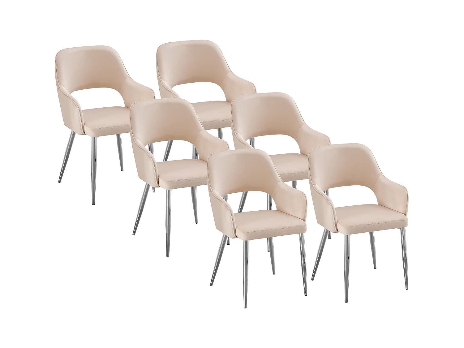 Lot de 6 chaises en velours et métal argenté - Beige - GIA
