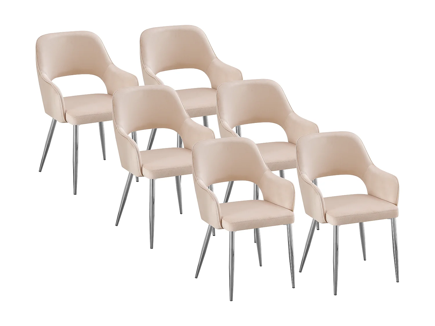 Lot de 6 chaises en velours et métal argenté - Beige - GIA