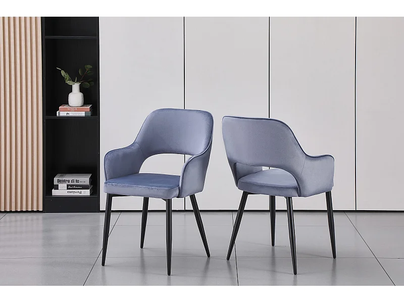 Set van 2 stoelen van velours en zwart metaal - Blauw - GIA