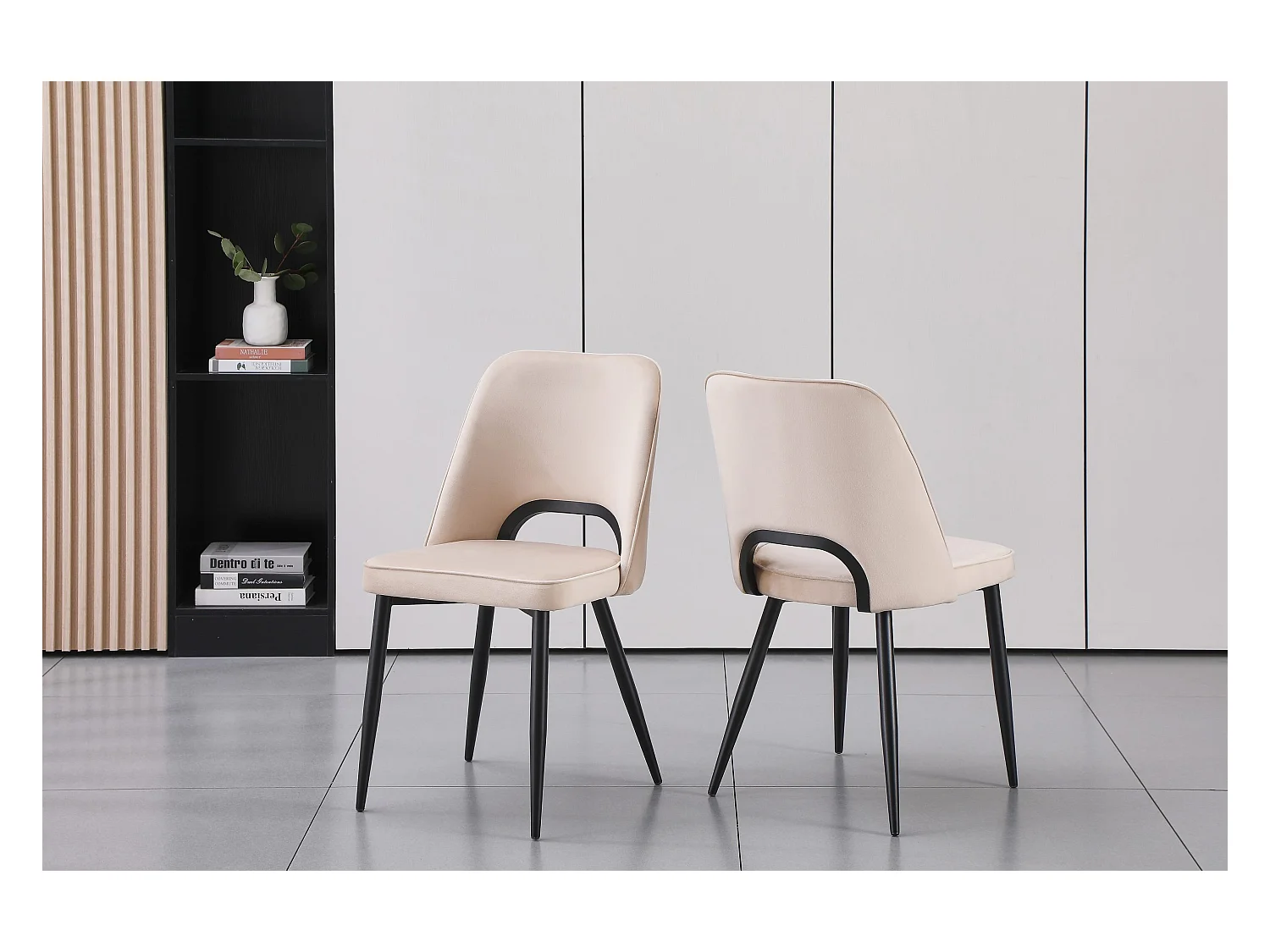 Lot de 2 chaises en velours et métal noir - Beige - LUNA