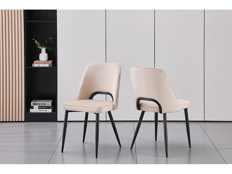 Set van 2 stoelen van velours en zwart metaal - Beige - LUNA
