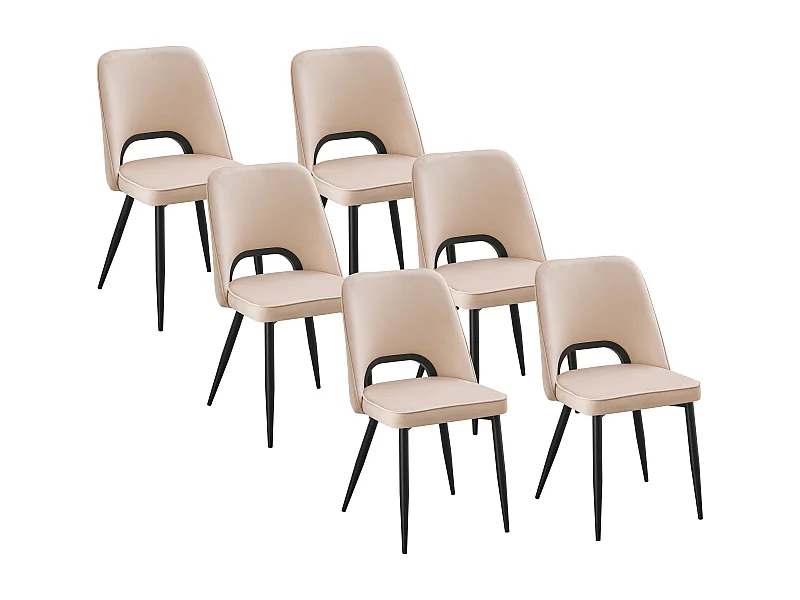 Lot de 6 chaises en velours et métal noir - Beige - LUNA