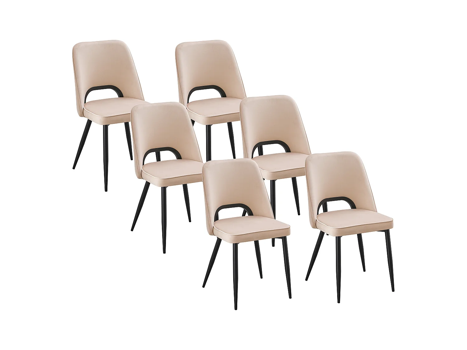 Lot de 6 chaises en velours et métal noir - Beige - LUNA