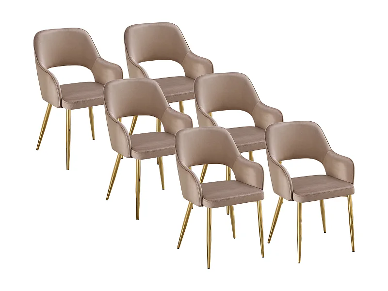 Lot de 6 chaises en velours et métal doré - Taupe - GIA