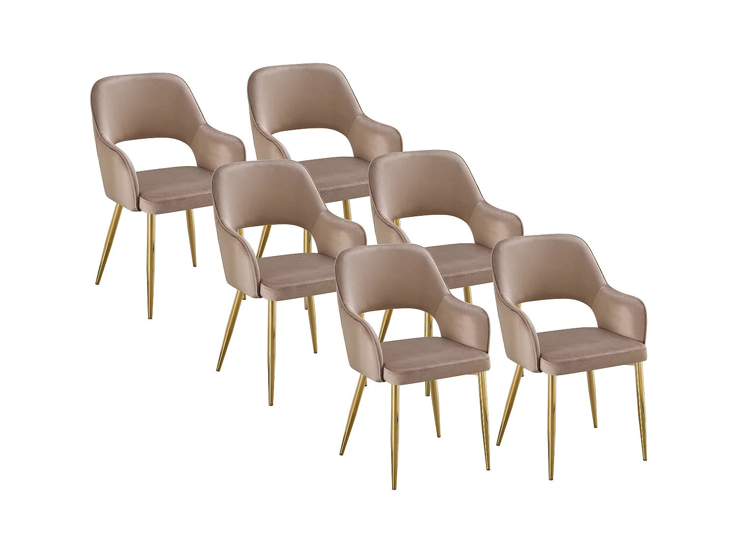 Set van 6 stoelen van velours en goudkleurig metaal - Taupe - GIA
