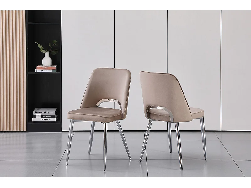 Lot de 2 chaises en velours et métal argenté - Taupe - LUNA