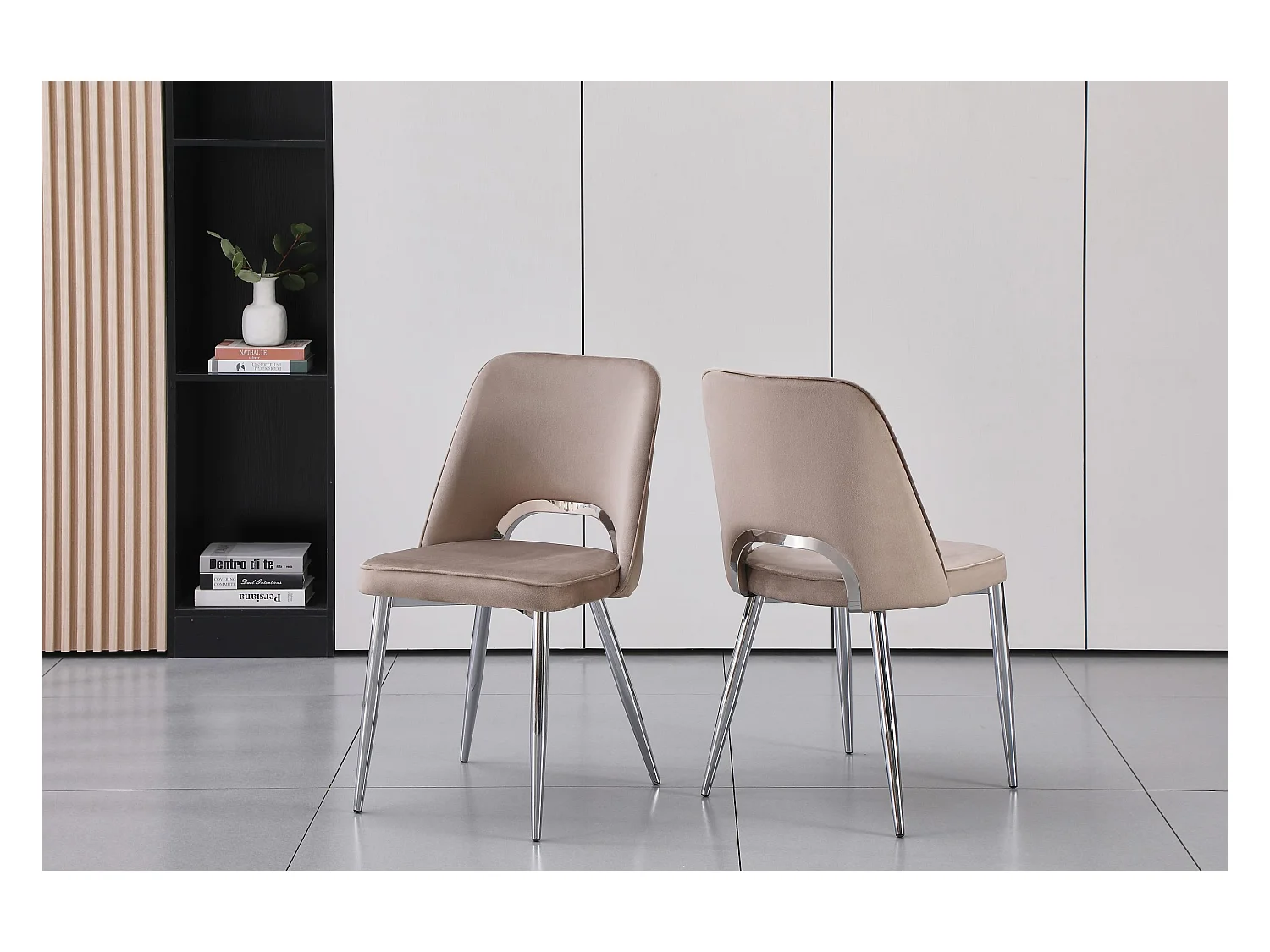 Lot de 2 chaises en velours et métal argenté - Taupe - LUNA