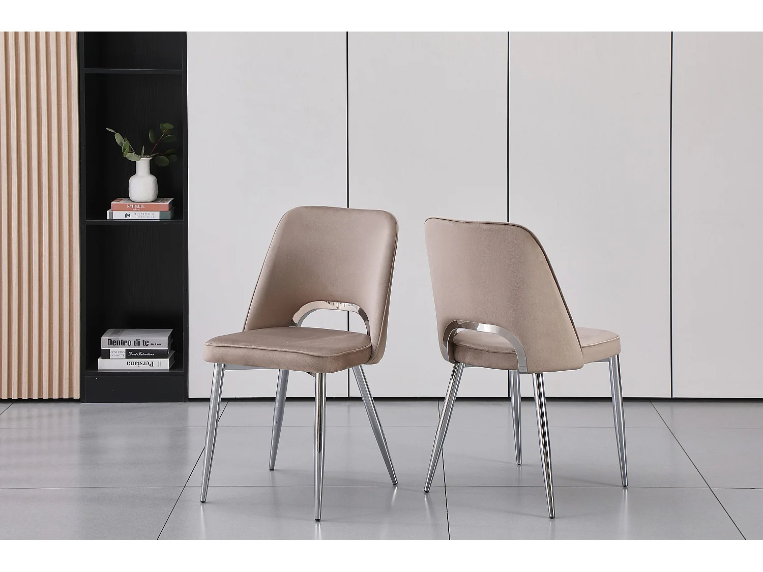 Lot de 2 chaises en velours et métal argenté - Taupe - LUNA