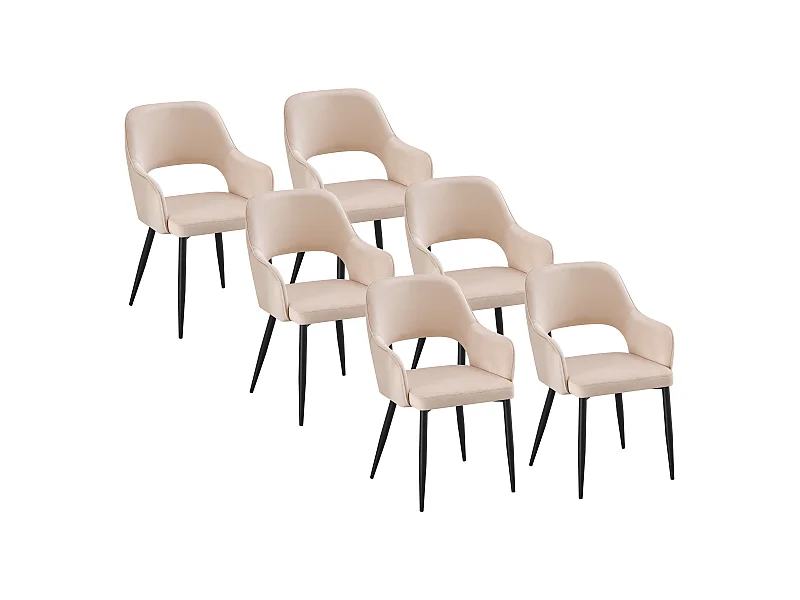 Lot de 6 chaises en velours et métal noir - Beige - GIA