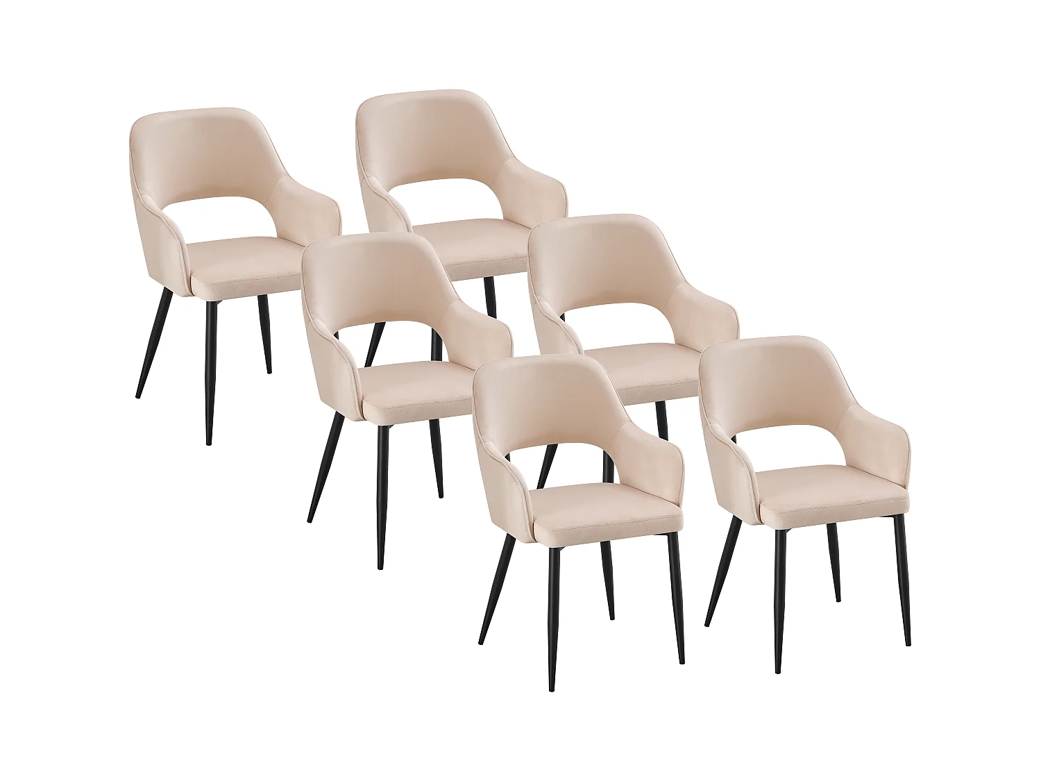 Lot de 6 chaises en velours et métal noir - Beige - GIA