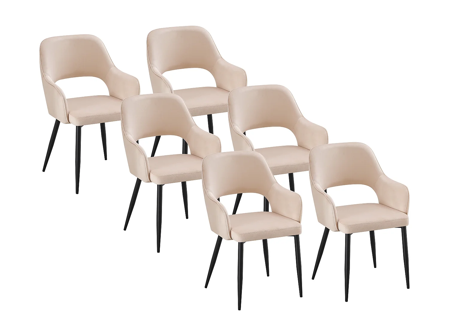 Lot de 6 chaises en velours et métal noir - Beige - GIA