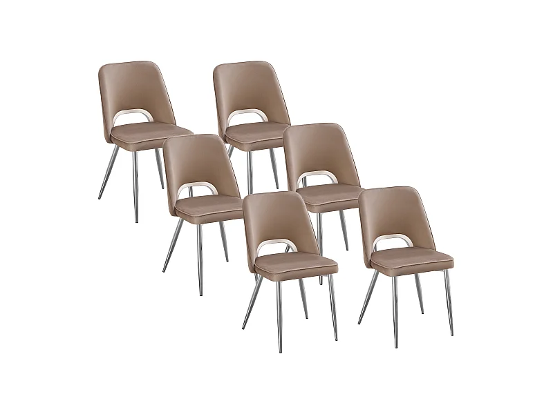 Lot de 6 chaises en velours et métal argenté - Taupe - LUNA