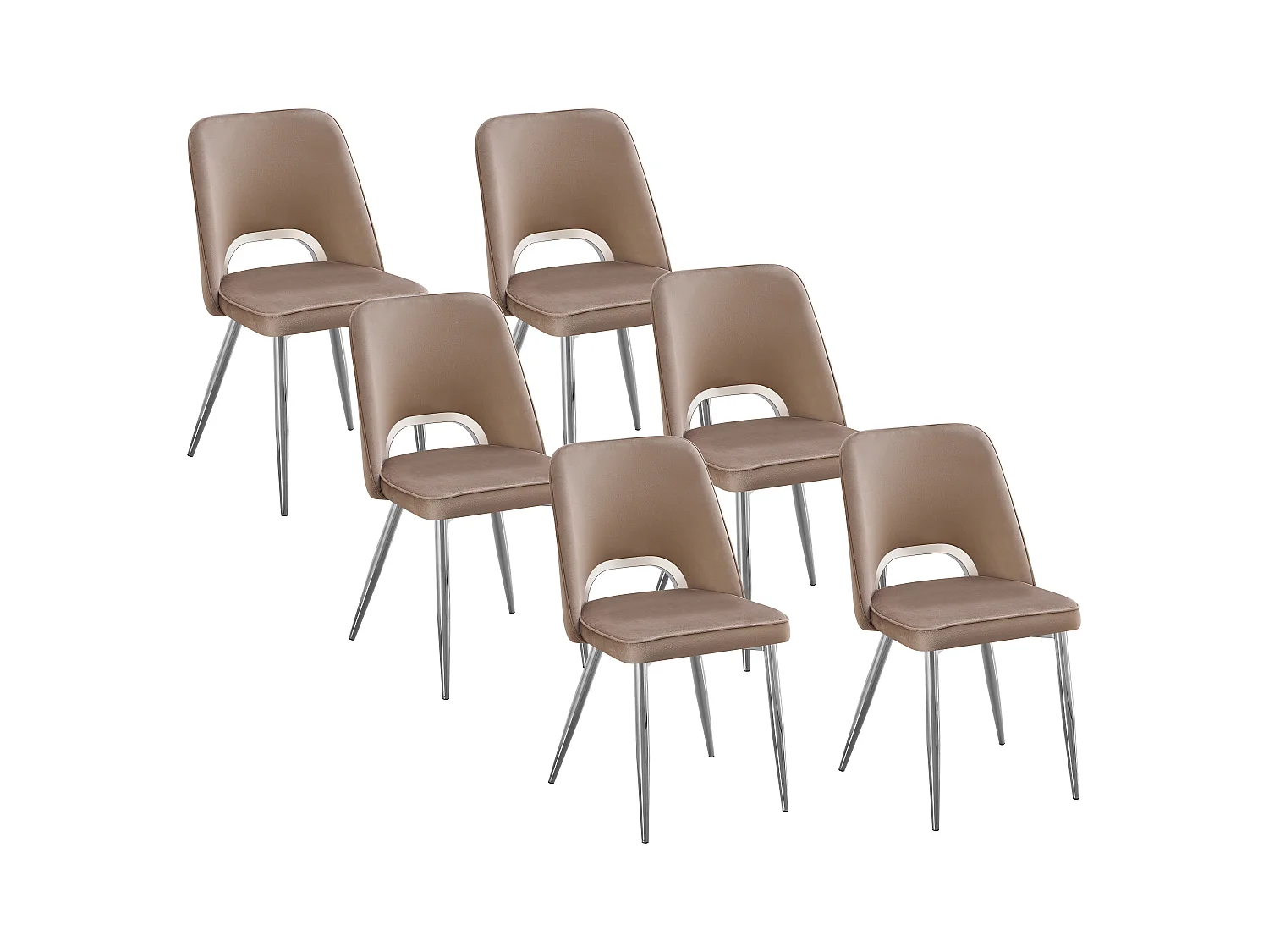 Lot de 6 chaises en velours et métal argenté - Taupe - LUNA