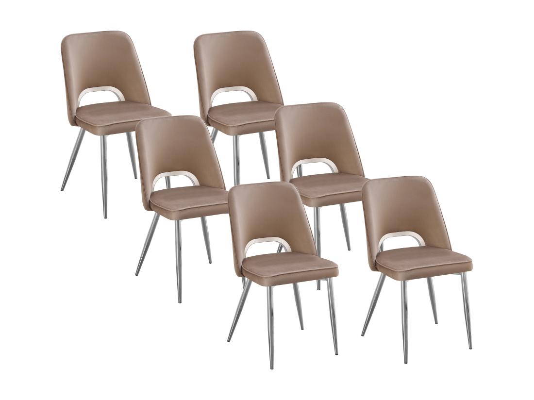 vente unique Lot de 6 chaises en velours et métal argenté - Taupe - LUNA