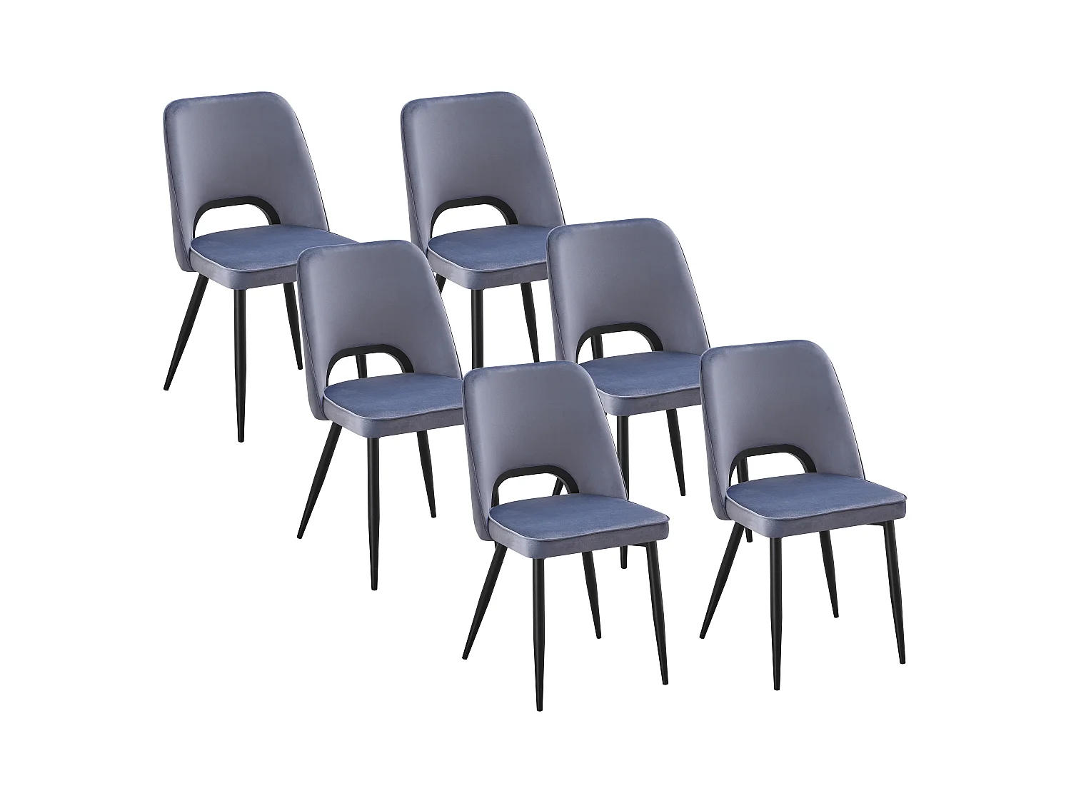 Lot de 6 chaises en velours et métal noir - Bleu - LUNA