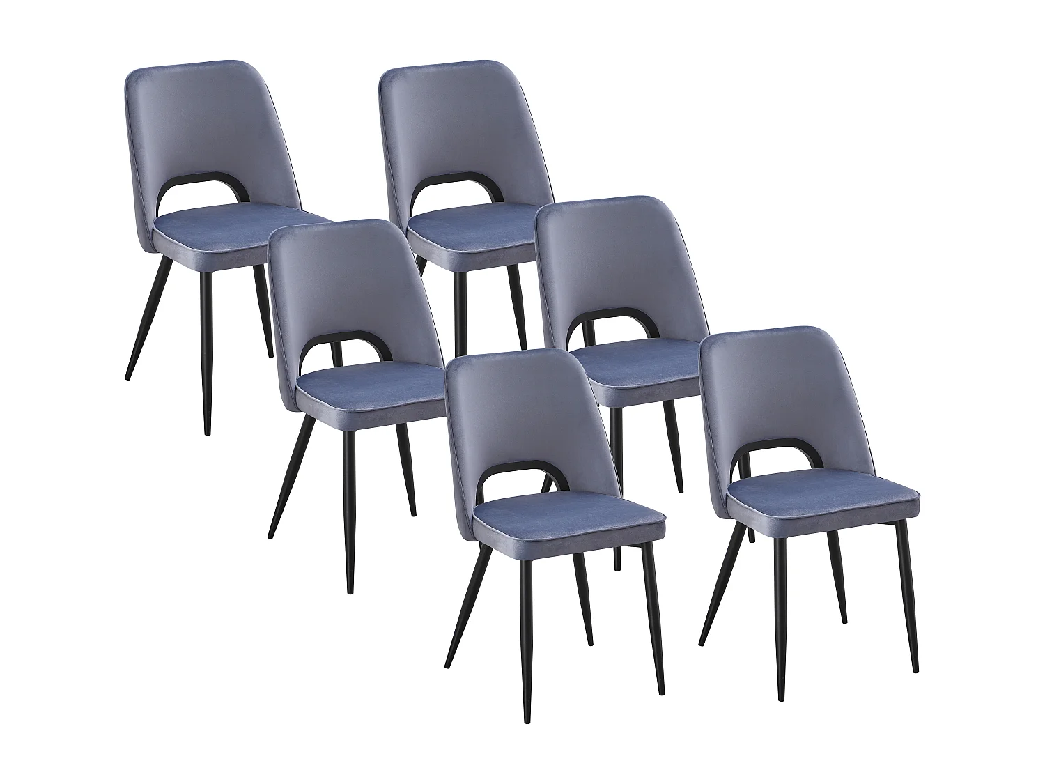 Lot de 6 chaises en velours et métal noir - Bleu - LUNA