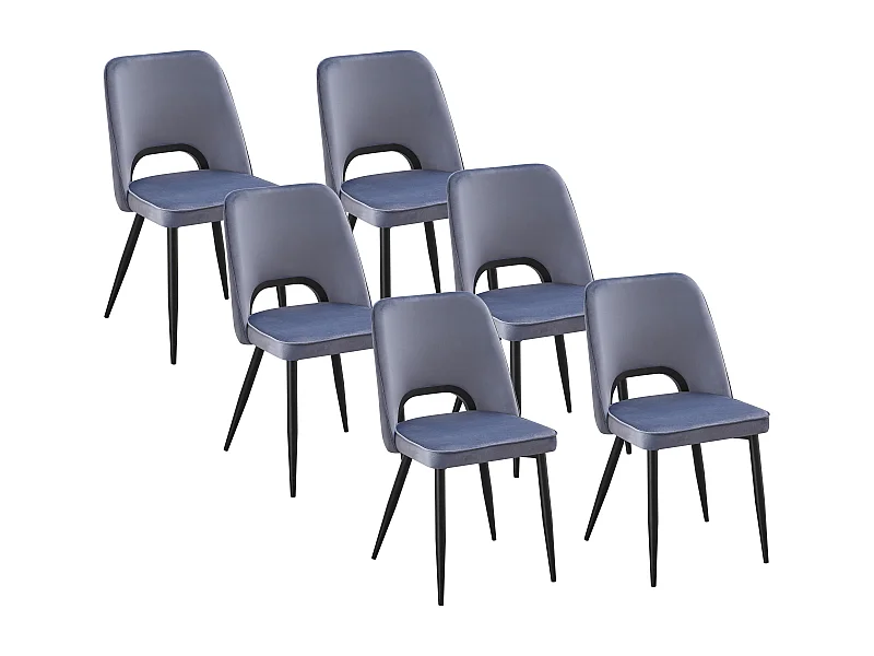 Lot de 6 chaises en velours et métal noir - Bleu - LUNA