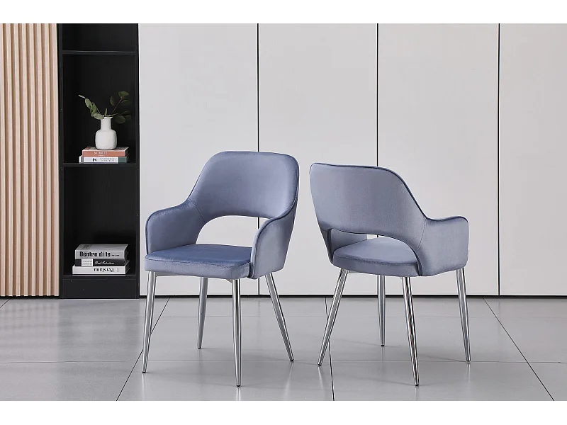 Set van 2 stoelen van velours en zilverkleurig metaal - Blauw - GIA