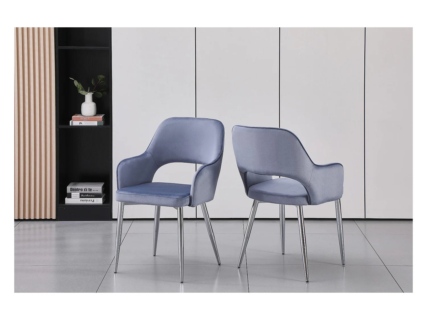 Lot de 2 chaises en velours et métal argenté - Bleu - GIA
