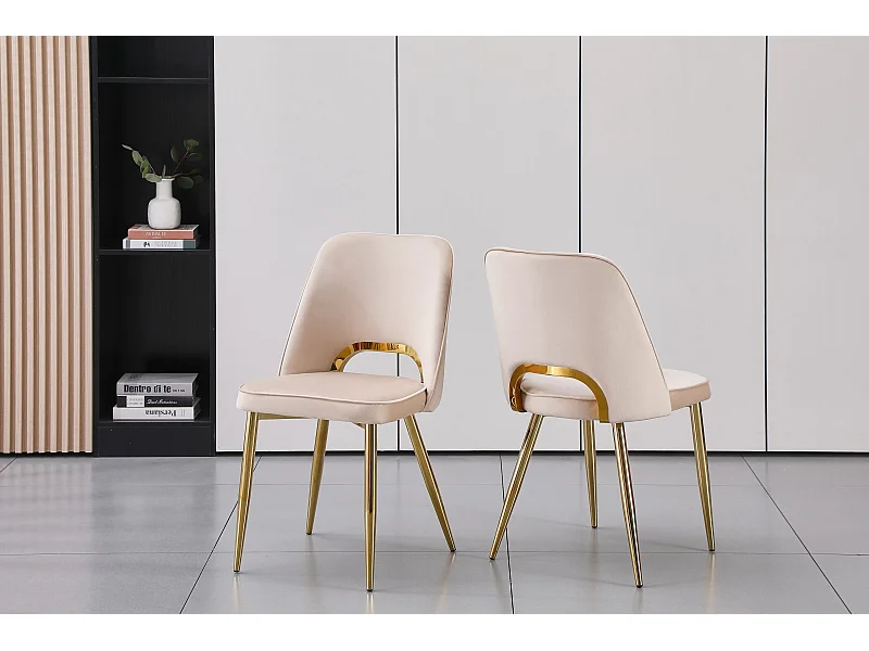Set van 2 stoelen van velours en goudkleurig metaal - Beige - LUNA