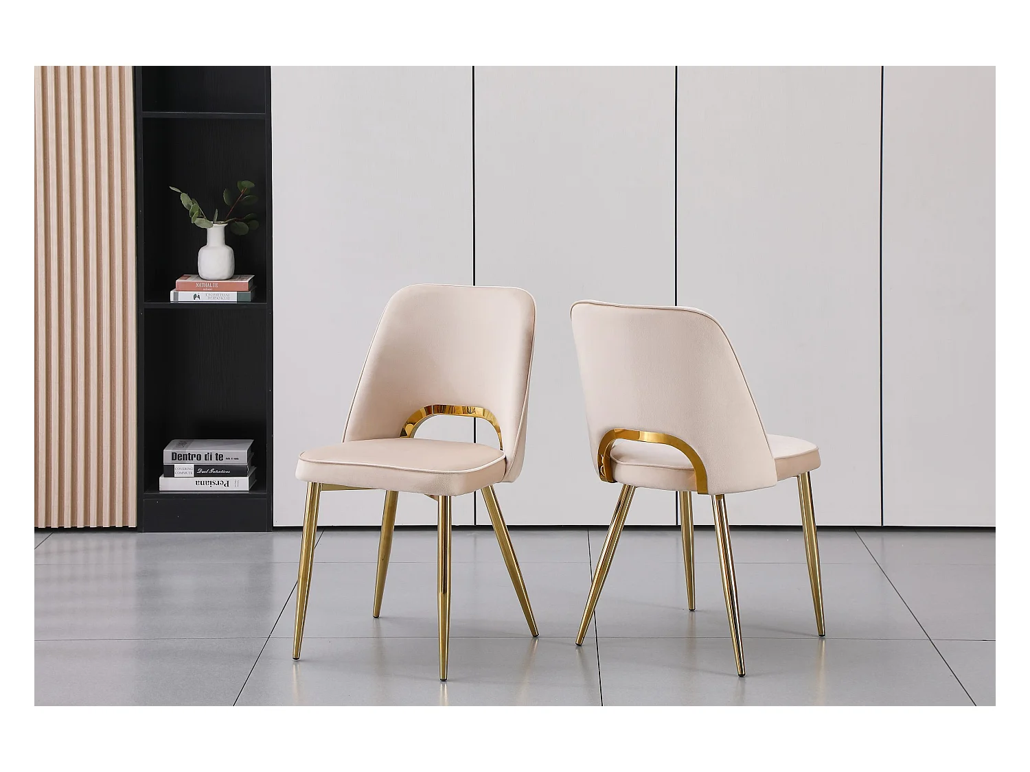 Lot de 2 chaises en velours et métal doré - Beige - LUNA