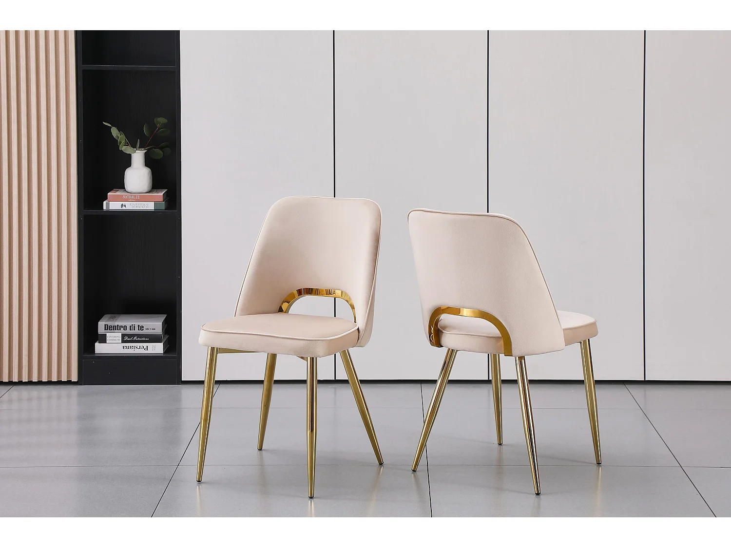 Lot de 2 chaises en velours et métal doré - Beige - LUNA