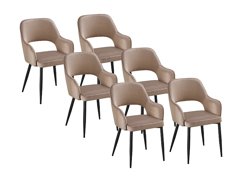 Lot de 6 chaises en velours et métal noir - Taupe - GIA