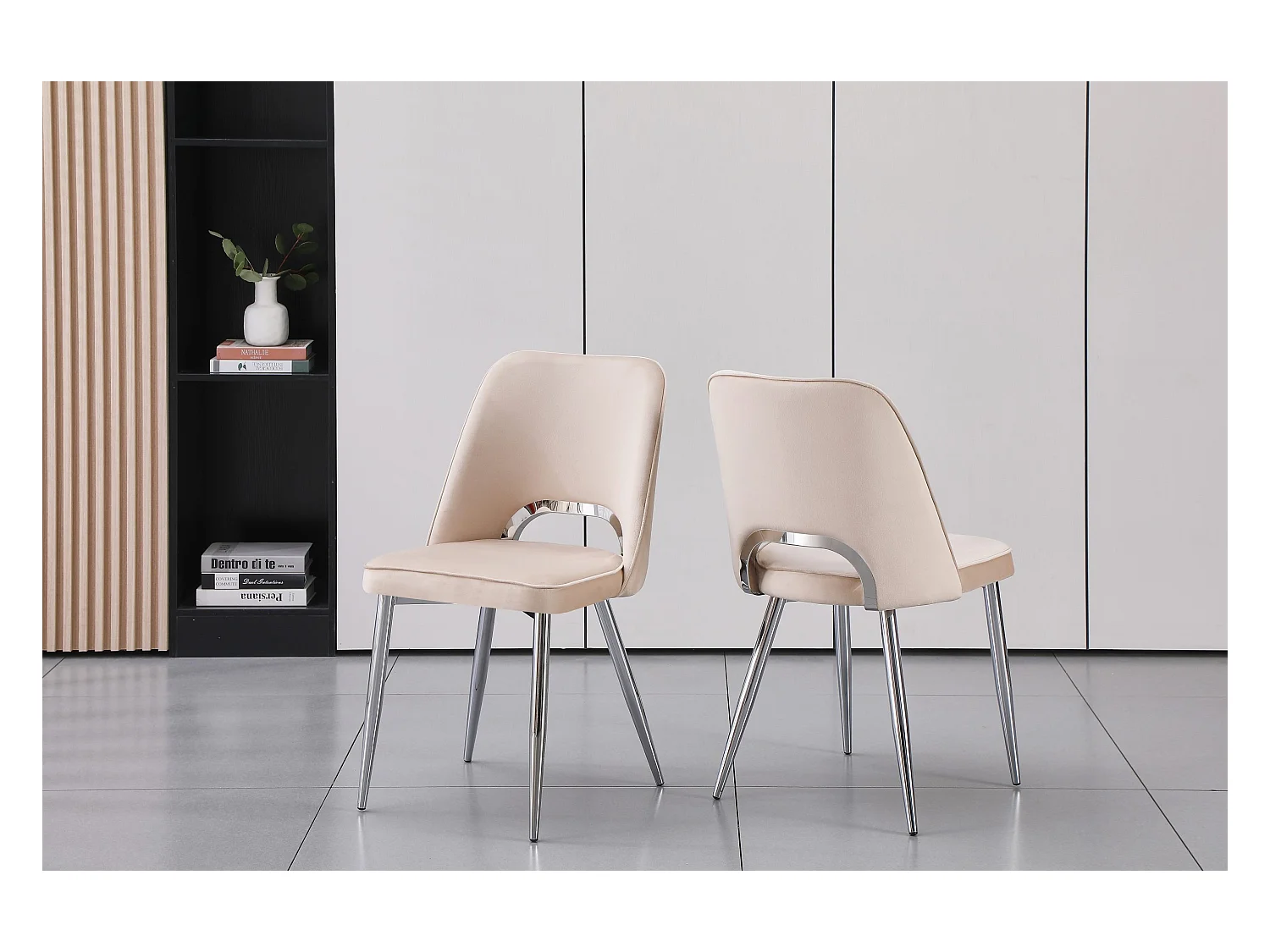 Lot de 2 chaises en velours et métal argenté - Beige - LUNA