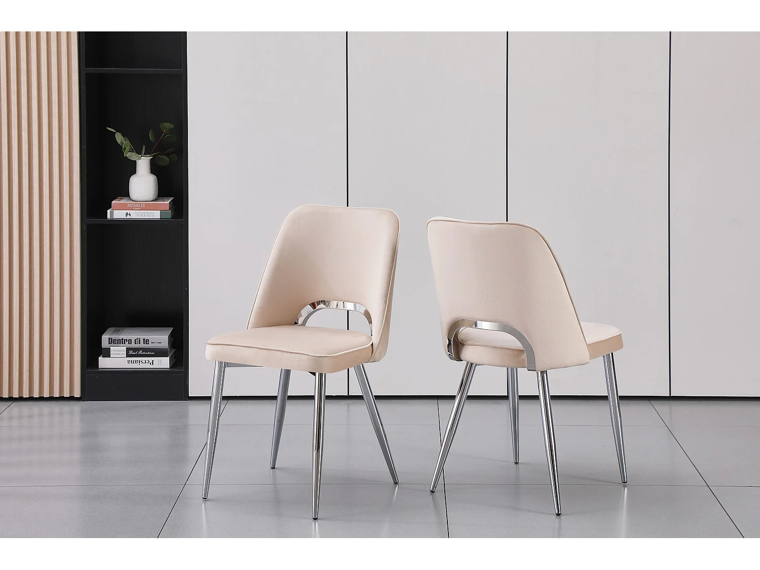 Lot de 2 chaises en velours et métal argenté - Beige - LUNA