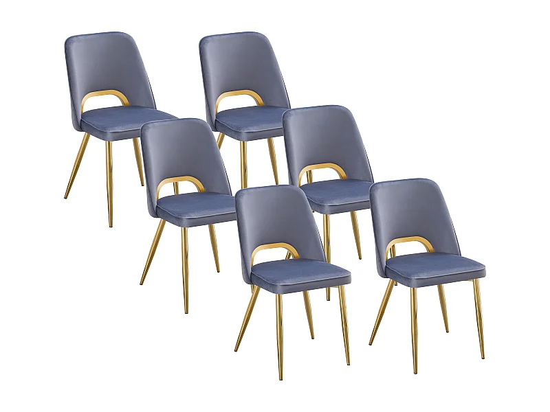 Lot de 6 chaises en velours et métal doré - Bleu - LUNA