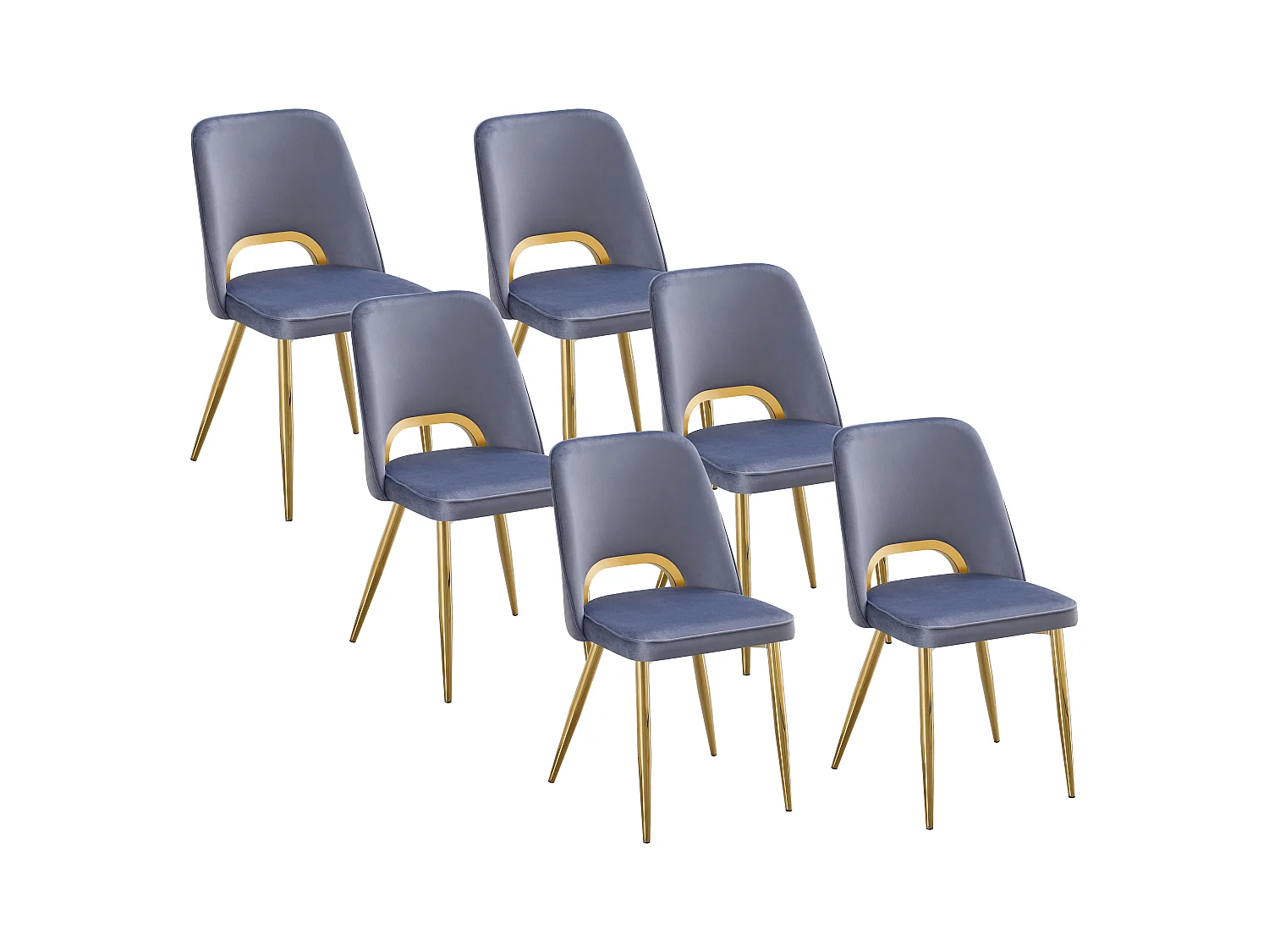 Lot de 6 chaises en velours et métal doré - Bleu - LUNA