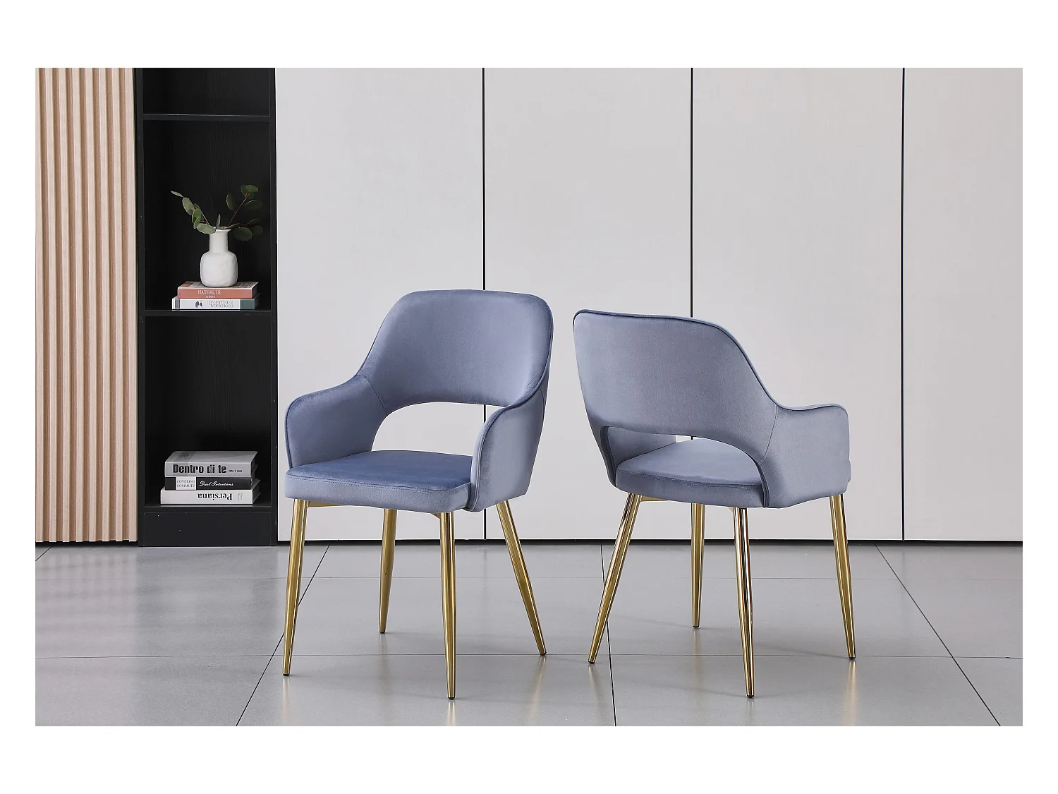 Lot de 2 chaises en velours et métal doré - Bleu - GIA