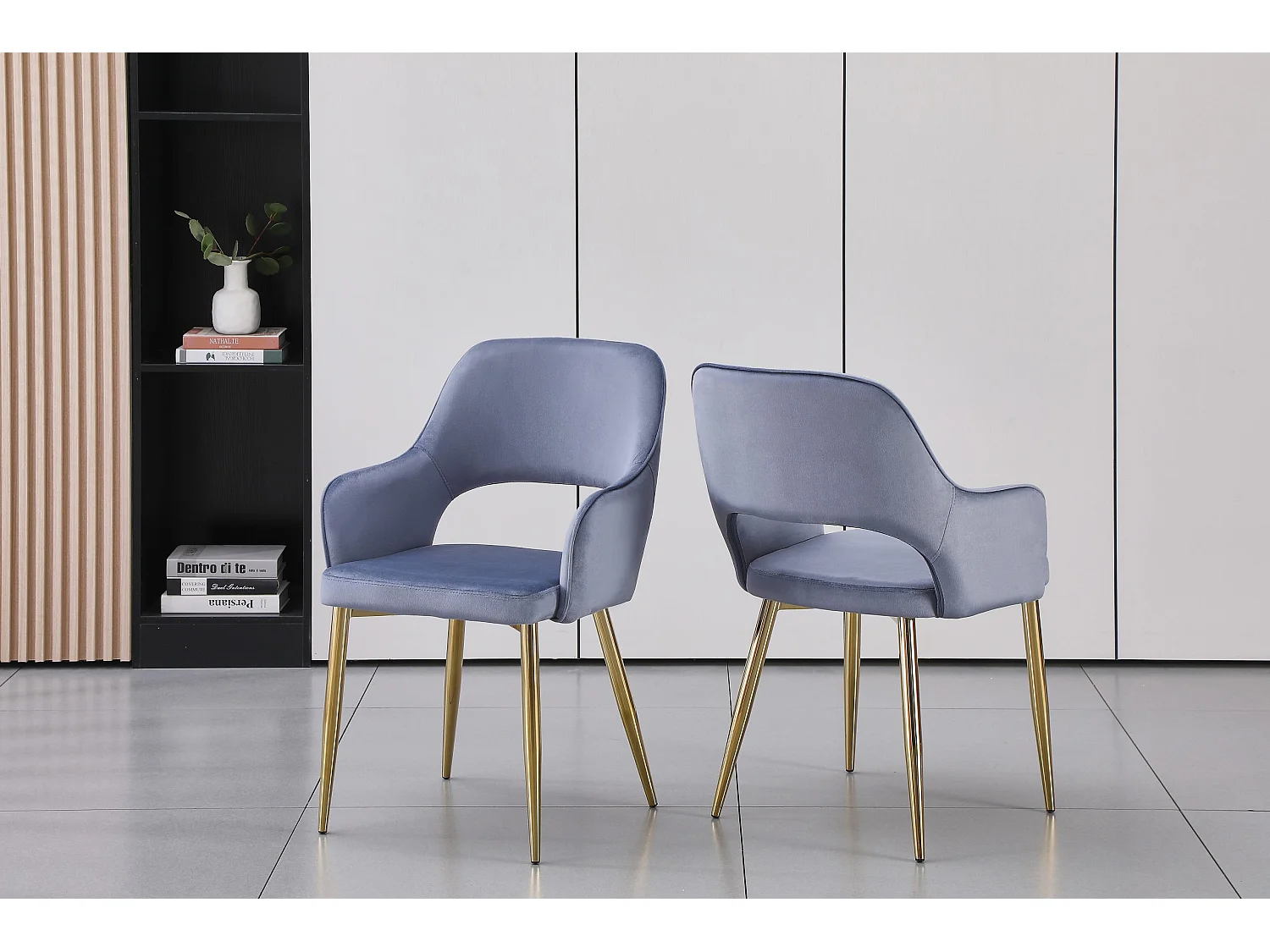 Lot de 2 chaises en velours et métal doré - Bleu - GIA