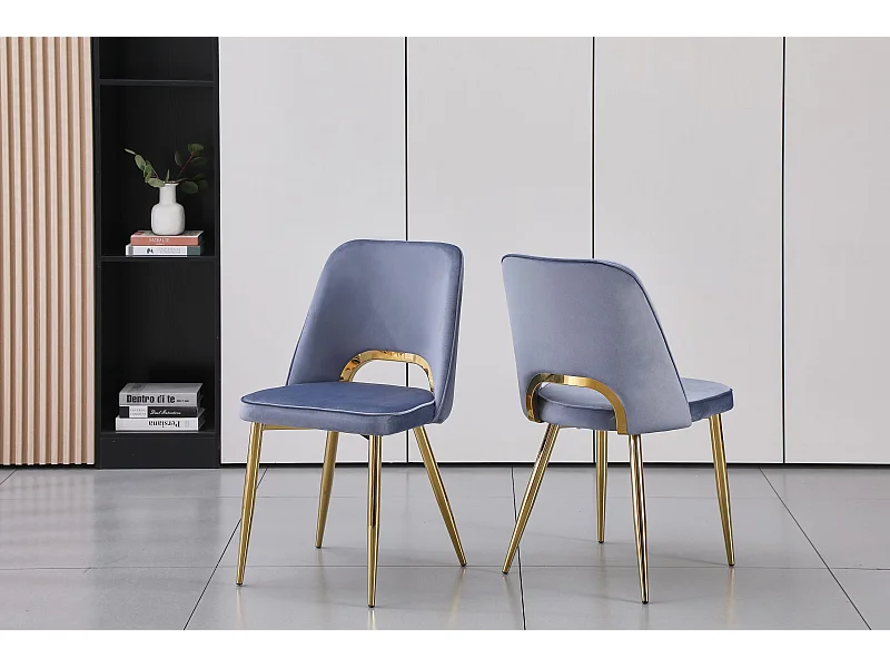 Lot de 2 chaises en velours et métal doré - Bleu - LUNA