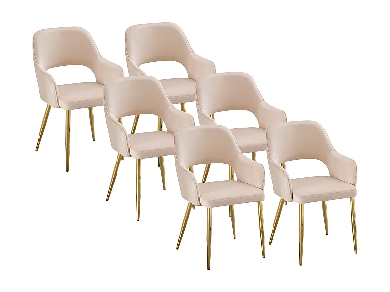 Set van 6 stoelen van velours en goudkleurig metaal - Beige - GIA