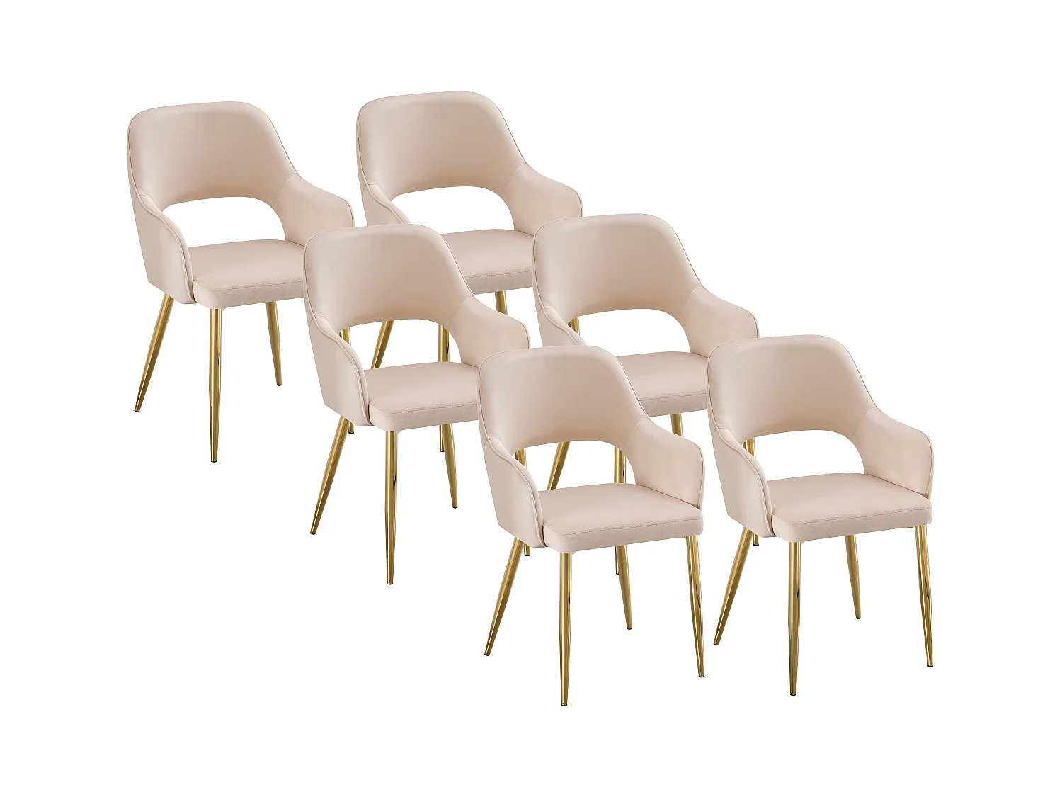 Lot de 6 chaises en velours et métal doré - Beige - GIA