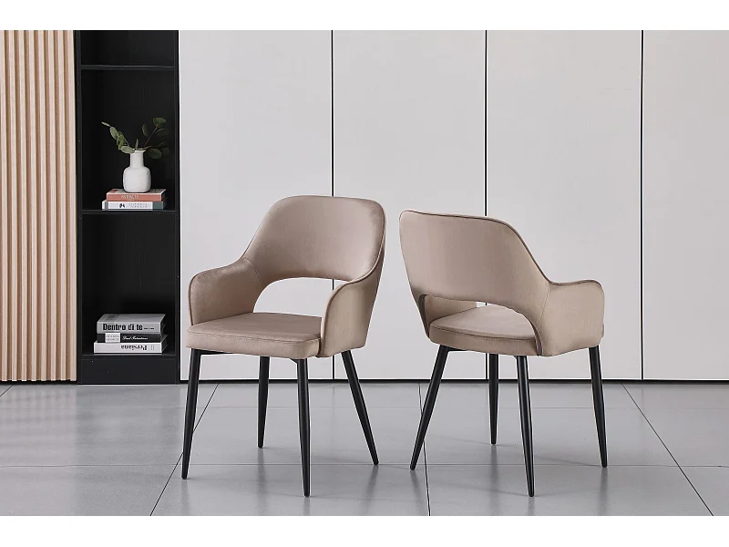 Lot de 2 chaises en velours et métal noir - Taupe - GIA