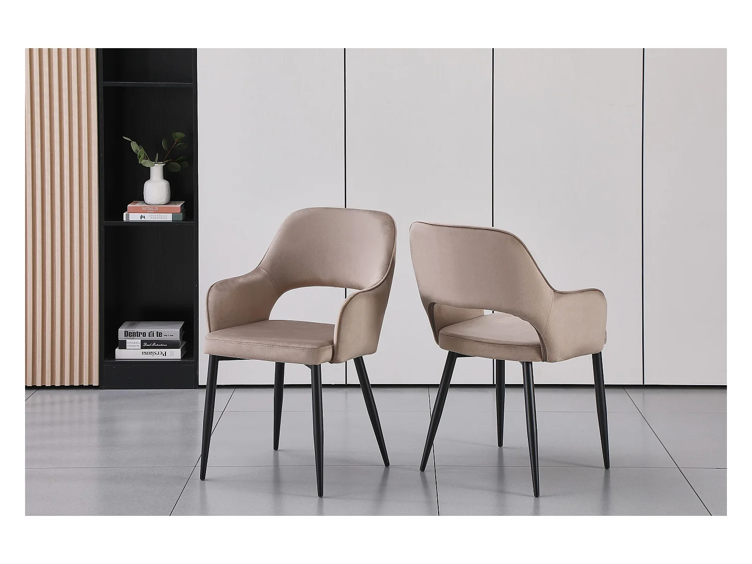 Set van 2 stoelen van velours en zwart metaal - Taupe - GIA