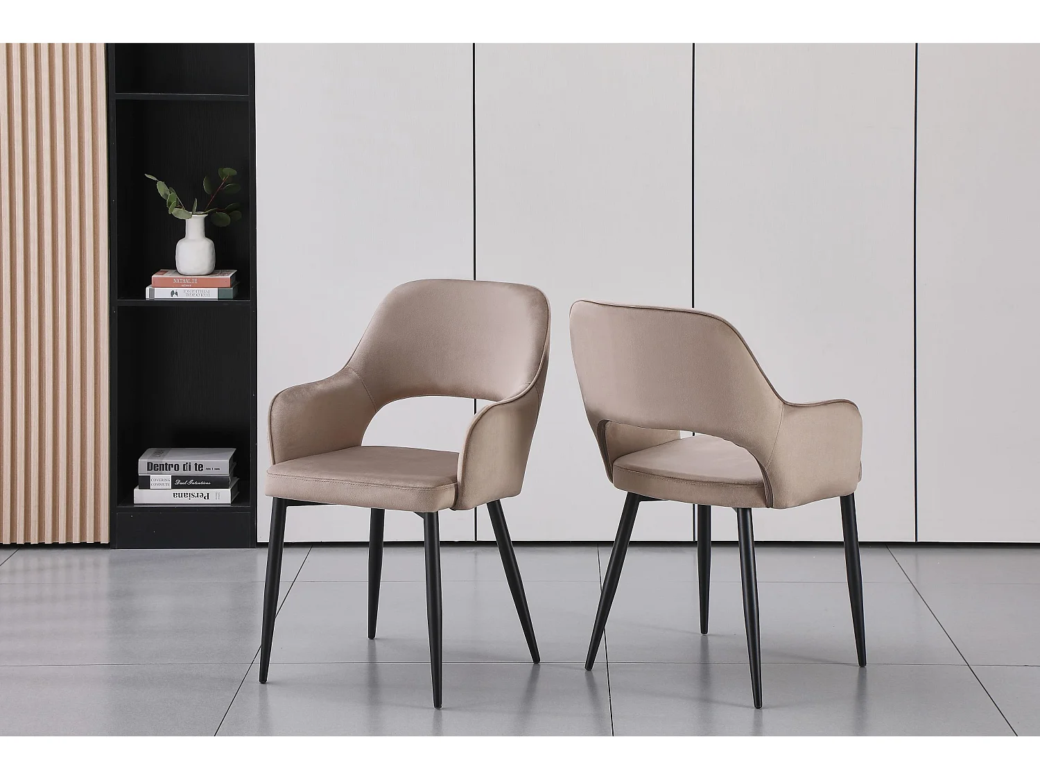Lot de 2 chaises en velours et métal noir - Taupe - GIA