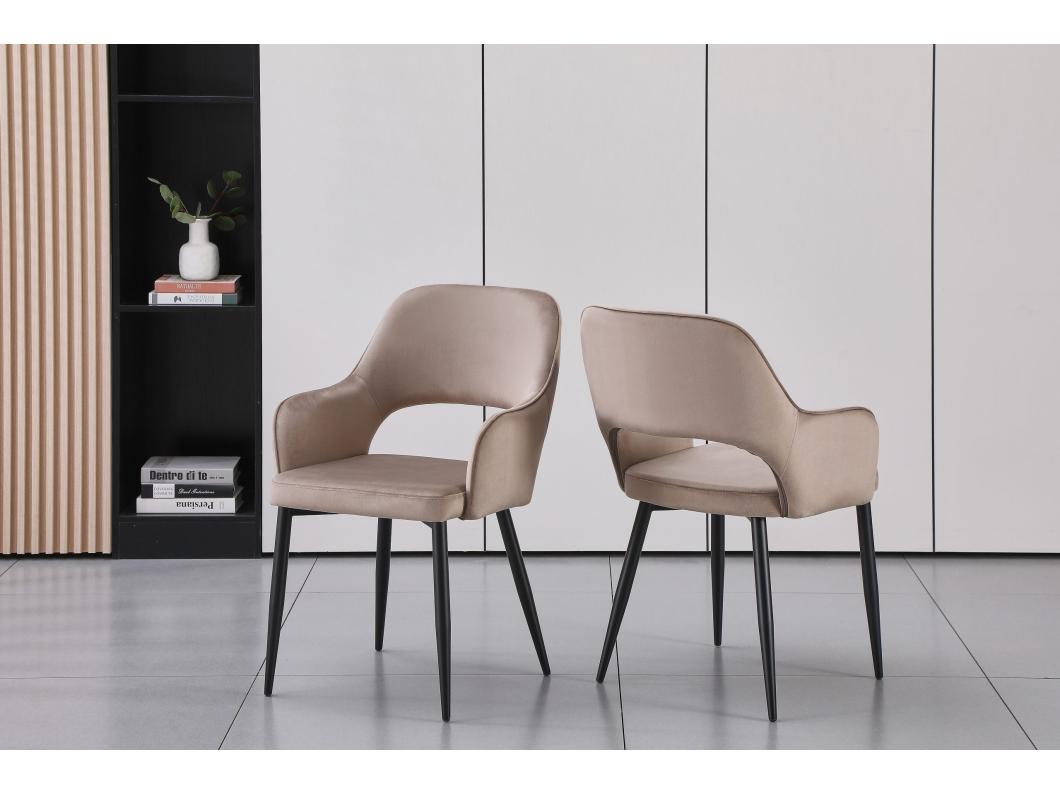 Set van 2 stoelen van velours en zwart metaal - Taupe - GIA