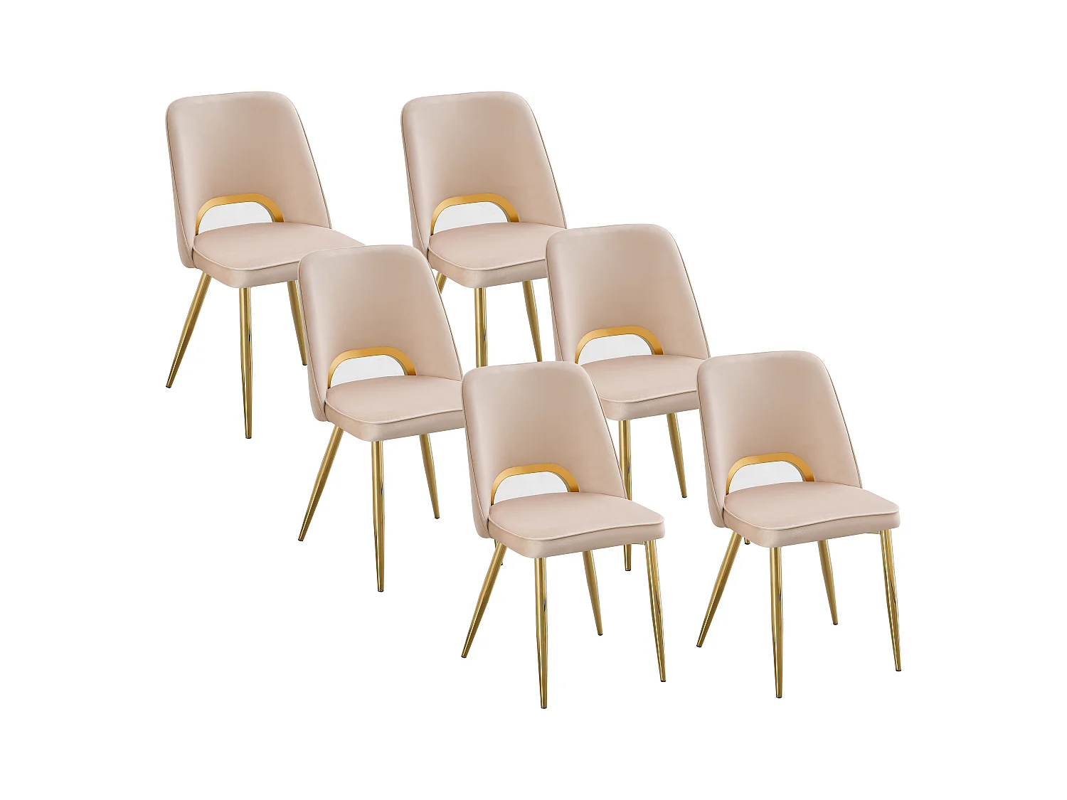 Lot de 6 chaises en velours et métal doré - Beige - LUNA