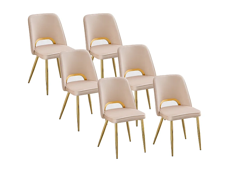 Set van 6 stoelen van velours en goudkleurig metaal - Beige - LUNA