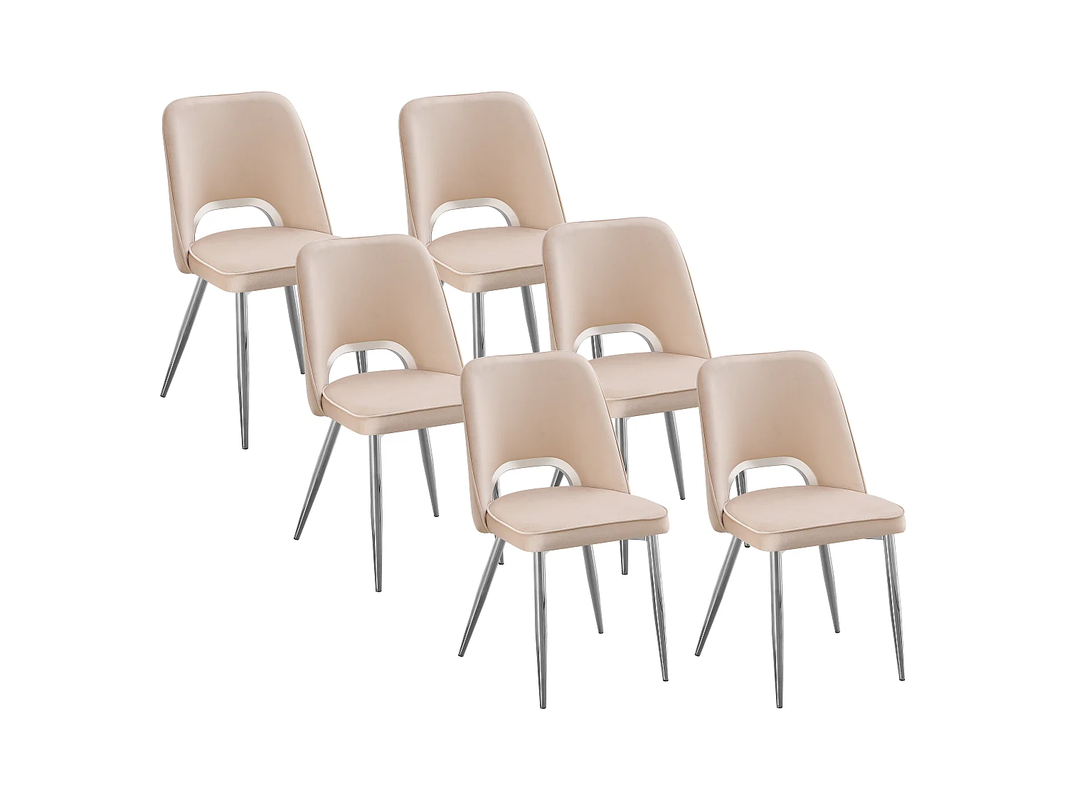 Lot de 6 chaises en velours et métal argenté - Beige - LUNA