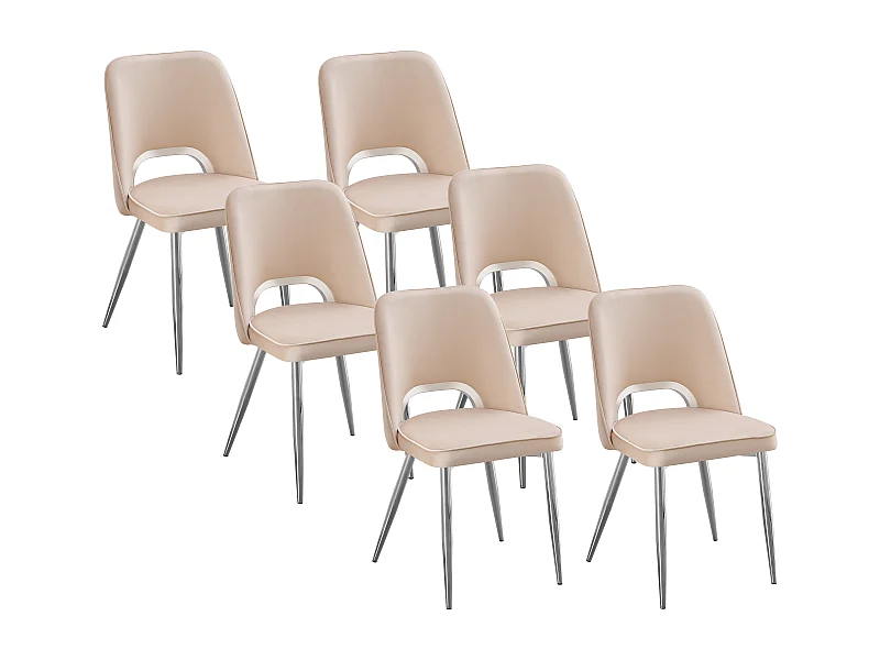 Set van 6 stoelen van velours en zilverkleurig metaal - Beige - LUNA