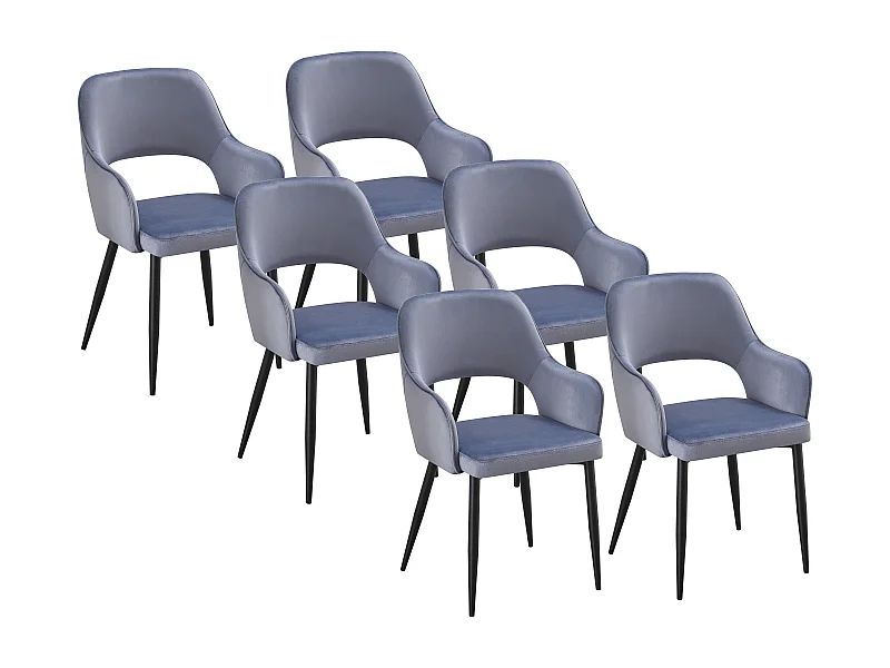 Set van 6 stoelen van velours en zwart metaal - Blauw - GIA