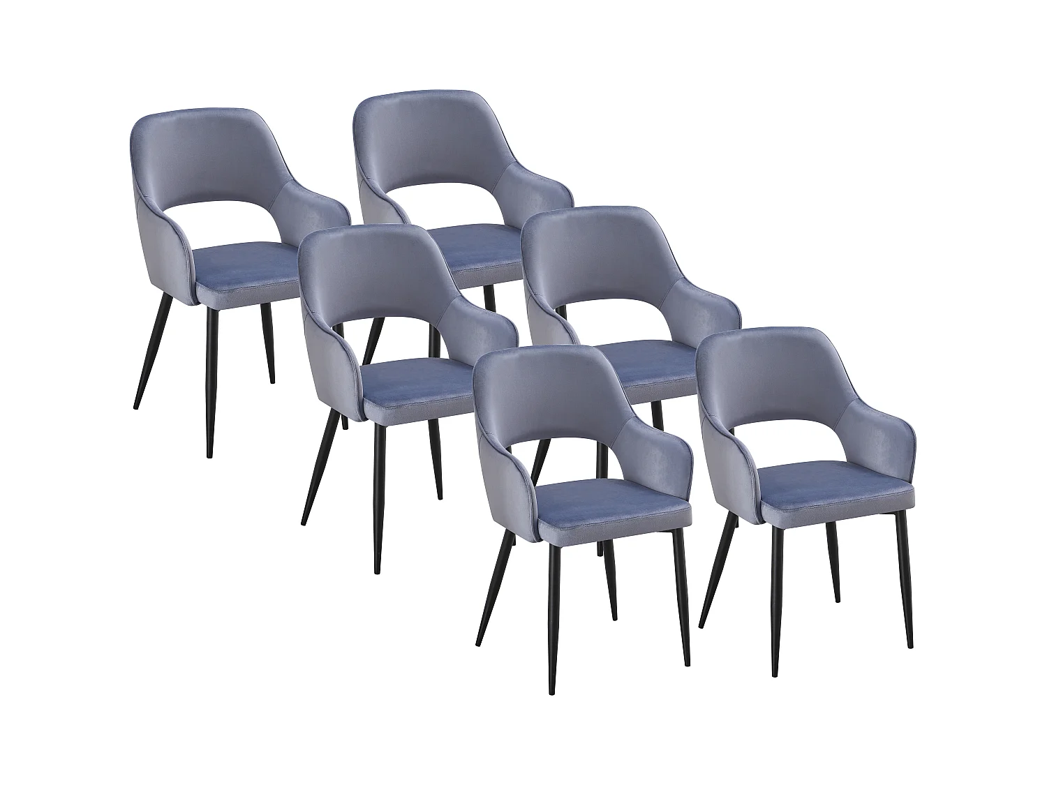 Lot de 6 chaises en velours et métal noir - Bleu - GIA
