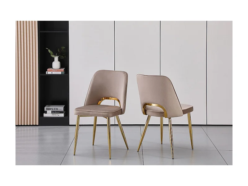 Lot de 2 chaises en velours et métal doré - Taupe - LUNA